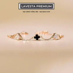 Lắc tay bạc nữ mạ vàng hồng 18K và mạ bạch kim LAVESTA LAV126 Yuri thiết kế cỏ 4 lá thời thượng, quyến rũ