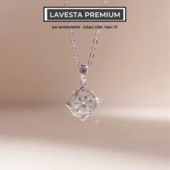 Dây chuyền nữ bạc xi bạch kim đá Moissanite 6,5 ly LAVESTA KC72 kiểm định GRA Sarah with love