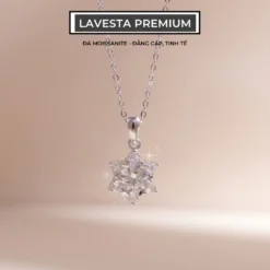 Dây chuyền nữ bạc xi bạch kim đá Moissanite 6,5 ly kiểm đinh GRA LAVESTA KC34 thiết kế mặt ngôi sao quyến rũ