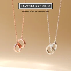 Dây chuyền bạc nữ mạ vàng hồng 18K và mạ bạch kim LAVESTA LAV064 Lucy mặt tròn lồng nhau đính đá lấp lánh, sang chảnh