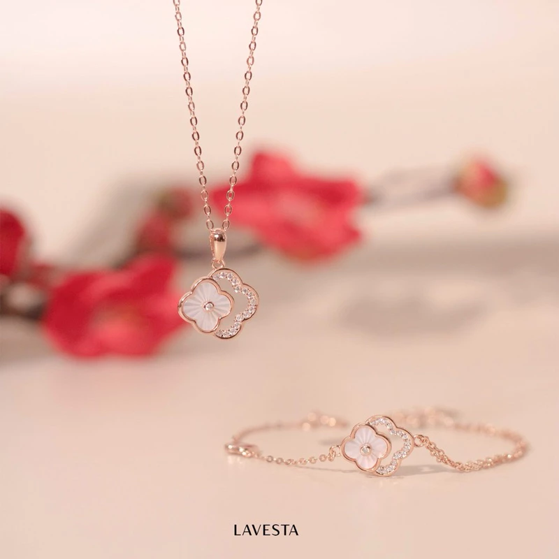 Lắc tay bạc nữ mạ vàng hồng 18K cao cấp LAVESTA LAV061 cỏ 4 lá đôi thiết kế mới sang chảnh, thời thượng Dorothy - Ảnh 8