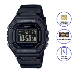 Đồng Hồ Nam Casio Dây Nhựa Trẻ Trung W-218H-1BVDF Chính Hãng