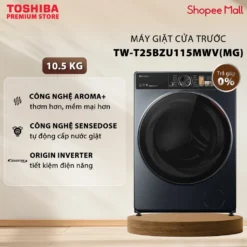 Máy Giặt Cửa Trước Cao Cấp Toshiba Inverter 10.5 Kg - TW-T25BZU115MWV(MG) - Tự Phân Bổ Nước Giặt - Lồng Giặt Siêu Rộng