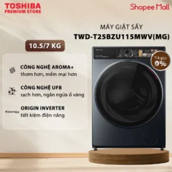 Máy Giặt Sấy Toshiba Inverter Giặt 10.5 kg - Sấy 7 kg TWD-T25BZU115MWV(MG) - Giặt Thông Minh - Màn Hình Màu