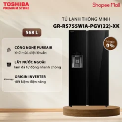 Tủ Lạnh Toshiba Side By Side GR-RS755WIA-PGV(22)-XK - Origin Inverter 568 Lít - Lấy Nước Ngoài - Làm Đá Tự Động
