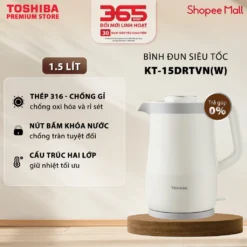 Bình Đun Siêu Tốc Chống Tràn Toshiba 1.5 Lít KT-15DRTVN(W) - Có Đệm Khử Mùi