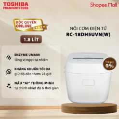 Nồi Cơm Điện Tử Toshiba 1.8 Lít RC-18DH5UVN(W) - Dễ vệ sinh với nắp nồi và van dễ tháo rời, Dễ Sử Dụng Với Màn Hình LED