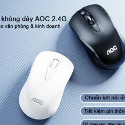 Chuột không dây văn phòng AOC 2.4GHz + Bluetooth, chuột quang 1000DPI cho máy tính & laptop - Bảo hành chính hãng 1 năm