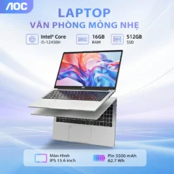 Laptop AOC giá rẻ 15.6 inch R7-7730U, I5-12450H RAM 16GB, SSD 512GB mỏng nhẹ cho học tập, văn phòng - BH 1 năm