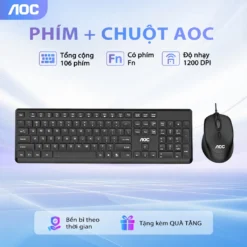 Bộ bàn phím và chuột máy tính giá rẻ AOC có dây gõ phím nhanh dùng tốt dành cho văn phòng - Bảo hành 12 tháng