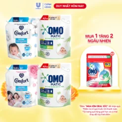 Combo Túi Nước Giặt Omo Matic Cho quần áo bé yêu 4,1kg + Nước Xả Vải Comfort Dịu Nhẹ Túi 3,6L