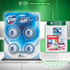 Viên Thả Vệ Sinh Bồn Cầu Vim| Sạch Khuẩn, Sáng Bóng đến 1600 Lần Xả (4x45g/vỉ)