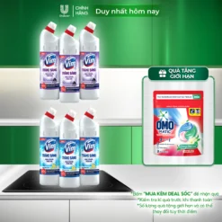 Combo 3 Nước Tẩy Bồn Cầu và Nhà Vệ Sinh Vim Trắng Sáng | Sạch Thơm Dịu Mát Với Hương Chanh Sả và Hương Lavender (870ml)