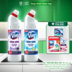 Nước Tẩy Bồn Cầu và Nhà Vệ Sinh Vim Trắng Sáng | Sạch Thơm Dịu Mát Với Hương Chanh Sả và Hương Lavender (870ml)