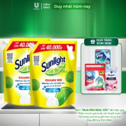 COMBO 2 Nước Rửa Chén Bát Sunlight Chanh 100 | Sạch Dầu Mỡ Đồ Nhựa | Túi 4x3.1Kg