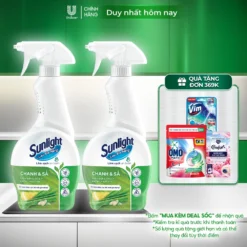 Combo 2 Nước lau đa năng Sunlight Chanh & Sả | Phiên bản nâng cấp từ Cif | Sạch bóng kin kít, không nhờn rít| Chai 500ml