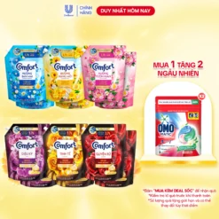 Combo 2 túi nước xả làm mềm vải Comfort Chăm sóc Chuyên sâu Đậm đặc Một lần xả túi 3,7L