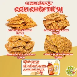 COMBO CƠM CHÁY TỨ VỊ: Cơm Cháy Đáy Nồi và Cơm Cháy Tép (Tặng Sốt Gỏi Thái & Bơ Hột Gà) Bếp Chè Thái