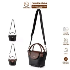 Túi đeo chéo thời trang HN phối mầu Nâu - Đen và Đen Hera 11 Khóa mạ đồng cao cấp chống xước