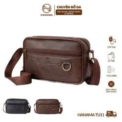 Túi Đeo Vai Đeo Chéo Hanama túi da TU11 hai màu lựa chọn Nâu và Đen khuy khóa móc
